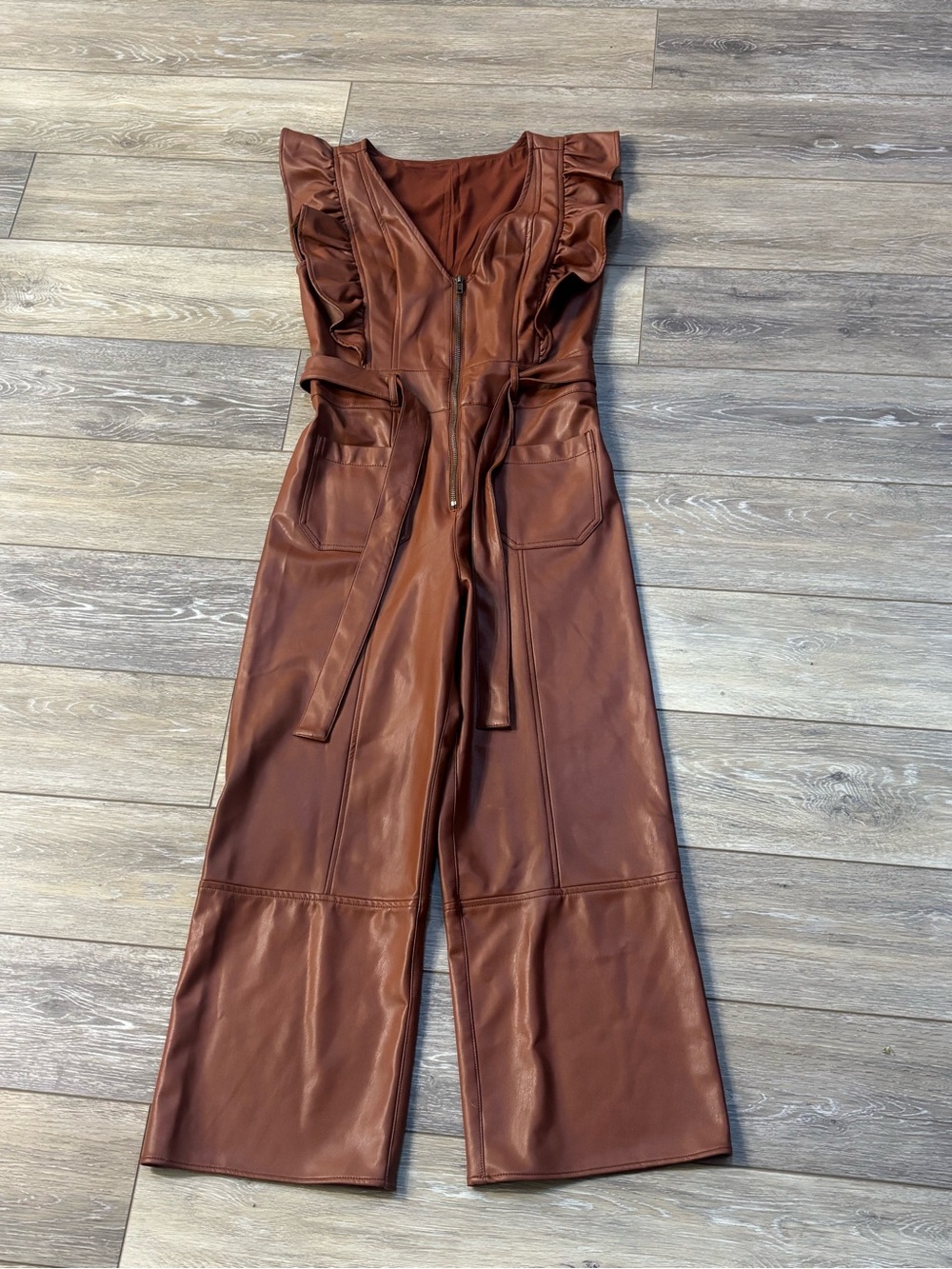 Maeve Anthropologie The Colette Weekend Jumpsuit Sz 0 Faux Leather City Date